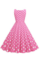 Laden Sie das Bild in den Galerie-Viewer, Polka Dots Rosa ärmelloses Kleid aus den 1950er Jahren