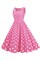 Laden Sie das Bild in den Galerie-Viewer, Polka Dots Rosa ärmelloses Kleid aus den 1950er Jahren