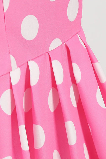 Polka Dots Rosa ärmelloses Kleid aus den 1950er Jahren