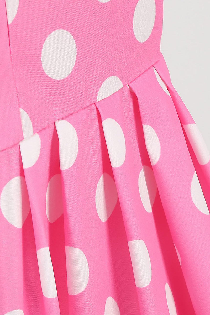 Laden Sie das Bild in den Galerie-Viewer, Polka Dots Rosa ärmelloses Kleid aus den 1950er Jahren
