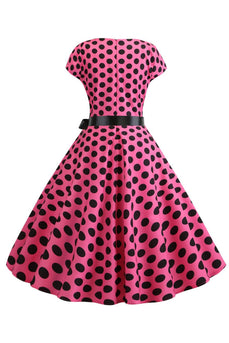 Rosa Schwarz Polka Dots Flügelärmel 1950er Jahre Kleid