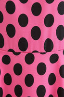 Laden Sie das Bild in den Galerie-Viewer, Rosa Schwarz Polka Dots Flügelärmel 1950er Jahre Kleid