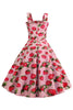 Laden Sie das Bild in den Galerie-Viewer, Erdbeeren Bedrucktes blaues ärmelloses Kleid aus den 1950er Jahren