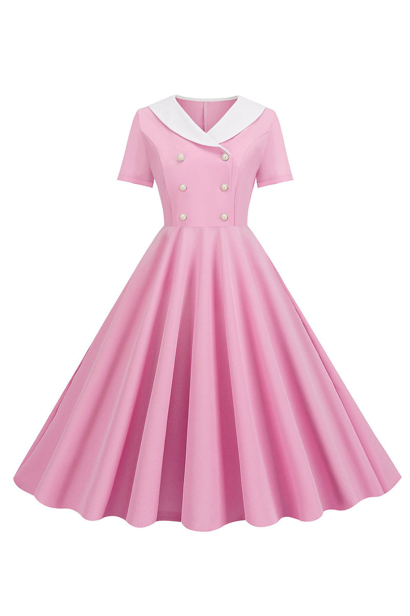 Laden Sie das Bild in den Galerie-Viewer, A Linie Rosa kurzes ärmelloses Kleid aus den 1950er Jahren