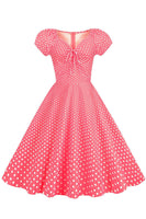 Laden Sie das Bild in den Galerie-Viewer, Rosa Rot Polka Dots Puffärmel 1950er Jahre Kleid