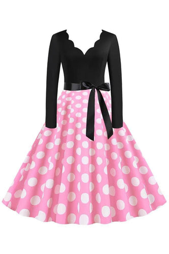 Polka Dots Rosa Langärmeliges Kleid aus den 1950er Jahren