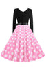 Laden Sie das Bild in den Galerie-Viewer, Polka Dots Rosa Langärmeliges Kleid aus den 1950er Jahren