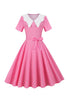Laden Sie das Bild in den Galerie-Viewer, Rosa gepunktetes Peter Pan Vintage Kleid mit kurzen Ärmeln