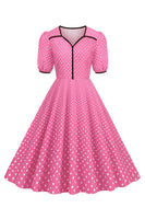 Laden Sie das Bild in den Galerie-Viewer, Rosa Kurzärmeliges Polka Dots Kleid aus den 1950er Jahren