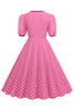 Laden Sie das Bild in den Galerie-Viewer, Rosa Kurzärmeliges Polka Dots Kleid aus den 1950er Jahren