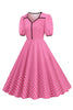 Laden Sie das Bild in den Galerie-Viewer, Rosa Kurzärmeliges Polka Dots Kleid aus den 1950er Jahren