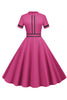 Laden Sie das Bild in den Galerie-Viewer, A-Linie Fuchsia 1950er Jahre Kleid mit kurzen Ärmeln