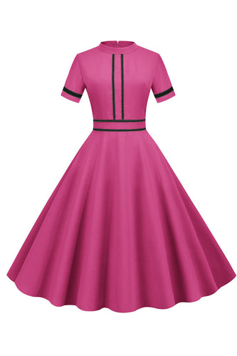 A-Linie Fuchsia 1950er Jahre Kleid mit kurzen Ärmeln
