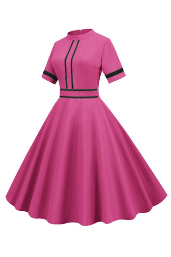 A-Linie Fuchsia 1950er Jahre Kleid mit kurzen Ärmeln