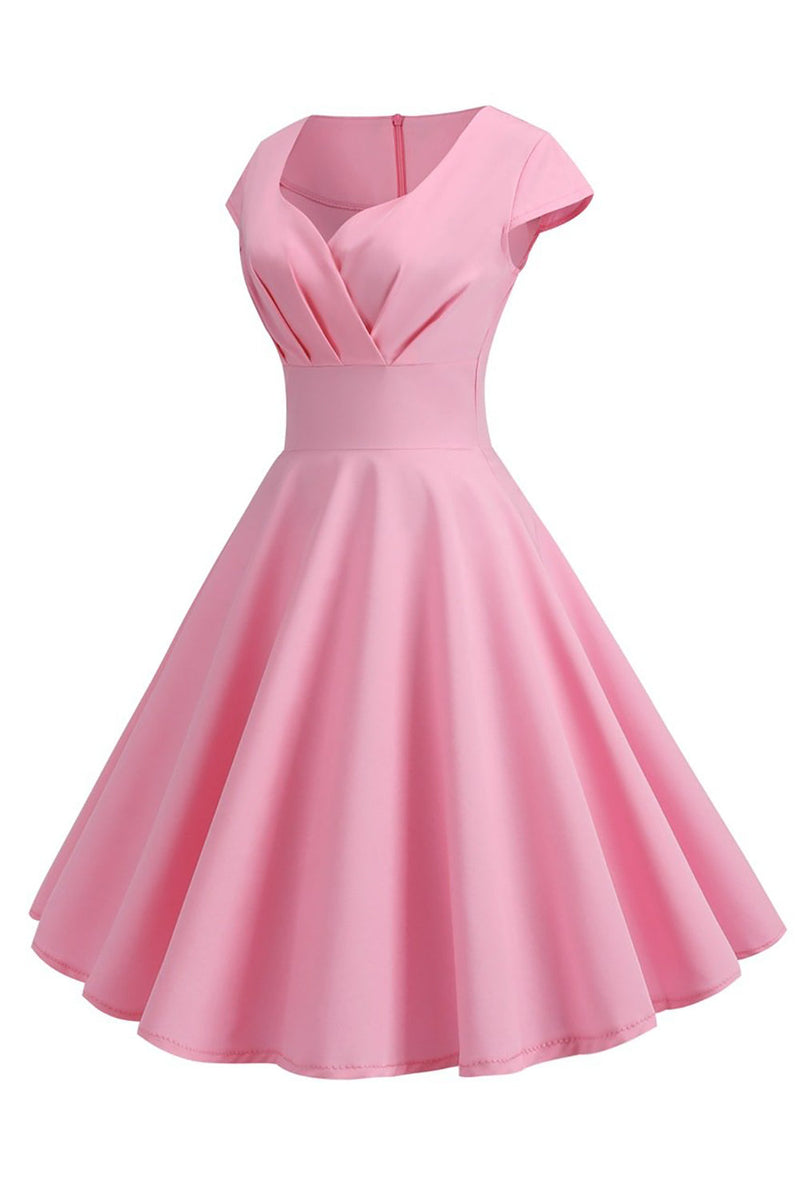 Laden Sie das Bild in den Galerie-Viewer, A-Linie Rosa mit Flügelärmeln 1950er Jahre Kleid