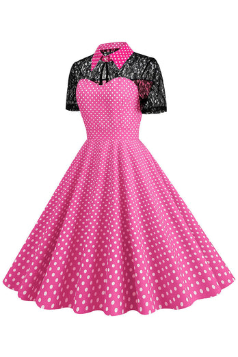 Polka Dots Rosa Peter Pan Vintage Kleid mit Spitze