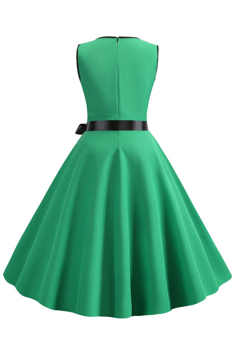Laden Sie das Bild in den Galerie-Viewer, Blush ärmelloses Kleid aus den 1950er Jahren mit V-Ausschnitt und Schleife