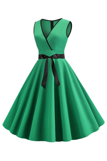 Blush ärmelloses Kleid aus den 1950er Jahren mit V-Ausschnitt und Schleife