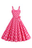 Laden Sie das Bild in den Galerie-Viewer, Rosa Spaghettiträger Polka Dots 1950er Jahre Kleid mit Schleife