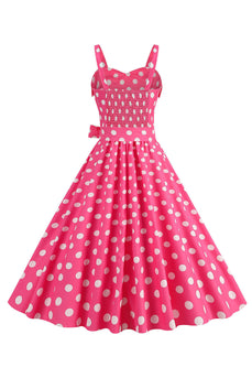 Rosa Spaghettiträger Polka Dots 1950er Jahre Kleid mit Schleife