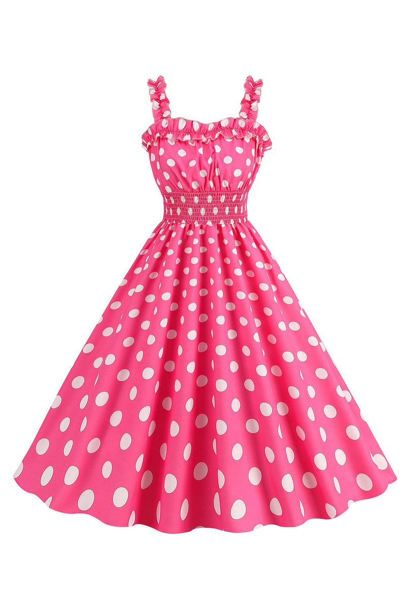 Laden Sie das Bild in den Galerie-Viewer, Rosa Polka Dots A Linie Rockabilly Kleid aus den 1950er Jahren