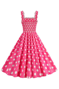 Rosa Polka Dots A Linie Rockabilly Kleid aus den 1950er Jahren