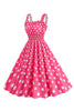 Laden Sie das Bild in den Galerie-Viewer, Rosa Polka Dots A Linie Rockabilly Kleid aus den 1950er Jahren