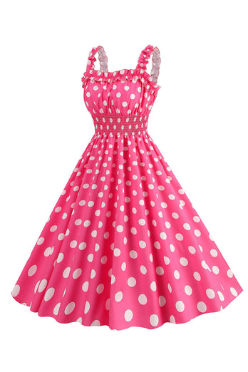 Rosa Polka Dots A Linie Rockabilly Kleid aus den 1950er Jahren