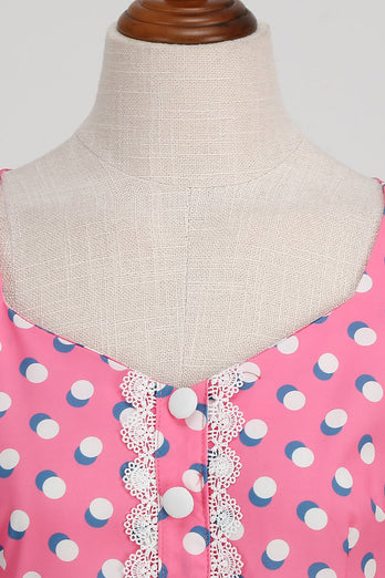 A Linie Rosa Polka Dots Flatterärmel Vintage Kleid