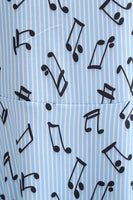 Laden Sie das Bild in den Galerie-Viewer, Hellblaues bedrucktes Kleid mit Flügelärmeln aus den 1950er Jahren