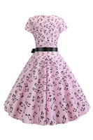 Laden Sie das Bild in den Galerie-Viewer, Hellblaues bedrucktes Kleid mit Flügelärmeln aus den 1950er Jahren