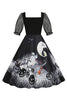 Laden Sie das Bild in den Galerie-Viewer, A-Linie Schwarzes Vintage Kleid mit Halloween Druck