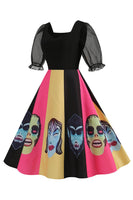 Laden Sie das Bild in den Galerie-Viewer, A-Linie Schwarzes Vintage Kleid mit Halloween Druck