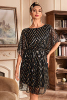 Laden Sie das Bild in den Galerie-Viewer, Glitzer Paillettenkleid aus den 1920er Jahren mit Fledermausärmeln