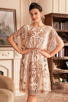 Laden Sie das Bild in den Galerie-Viewer, Fledermausärmel champagner Paillettenkleid aus den 1920er Jahren