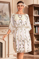 Laden Sie das Bild in den Galerie-Viewer, Weißes glitzerndes Fledermauskleid aus den 1920er Jahren mit Pailletten