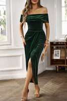 Laden Sie das Bild in den Galerie-Viewer, Braunes schulterfreies figurbetontes Arbeitskleid