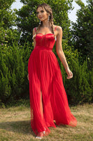 Laden Sie das Bild in den Galerie-Viewer, Schwarzes Spaghettiträger A Linie Tüll Langes Ballkleid