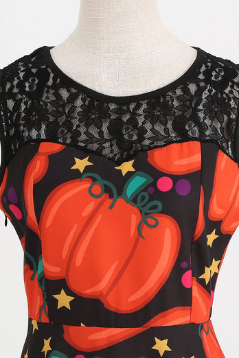 Halloween Kürbis bedrucktes Orange Vintage Kleid