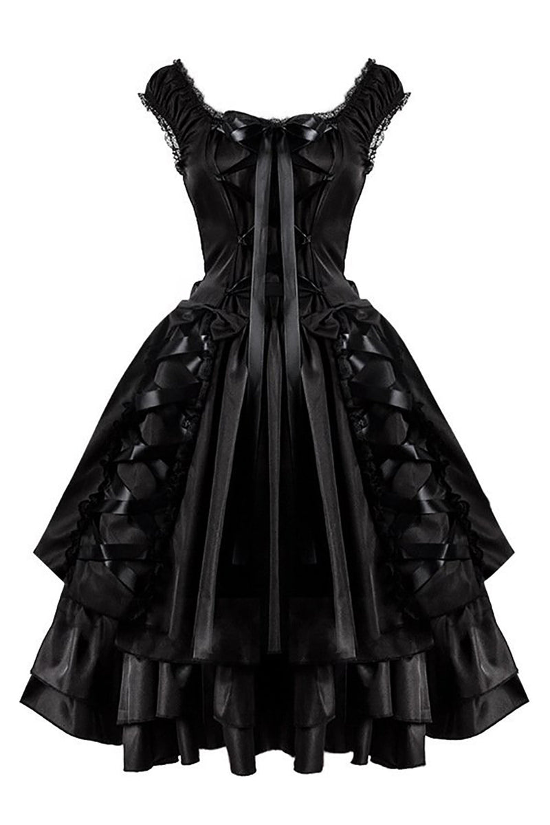 Laden Sie das Bild in den Galerie-Viewer, Halloween Schwarzes Vintage Kleid mit Spitze