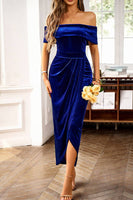 Laden Sie das Bild in den Galerie-Viewer, Burgunderrotes schulterfreies Weihnachtspartykleid aus Samt