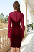 Laden Sie das Bild in den Galerie-Viewer, Burgunderrotes Kleid aus Samt mit langen Ärmeln für die Weihnachtsfeier