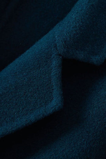 Schwarzer zweireihiger gekerbtes Revers schmaler schlichter langer Wollmantel mit Taschen