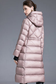 Rosa Winter-Daunenjacke mit langen Ärmeln und Taschen