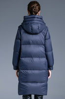 Laden Sie das Bild in den Galerie-Viewer, Marineblaue lange Winter-Daunenjacke mit Taschen