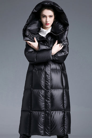 Schwarze langärmelige Winter Daunenjacke mit Taschen