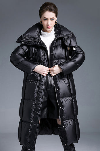 Schwarze langärmelige Winter Daunenjacke mit Taschen