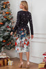 Laden Sie das Bild in den Galerie-Viewer, Weihnachten bedrucktes schwarzes langärmeliges Festtagskleid