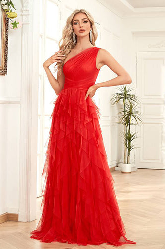 A-Linie Rotes formelles Kleid aus Tüll