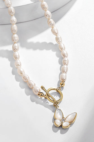Weiße funkelnde große Schmetterlings-Choker-zierliche Perlenkette Halskette